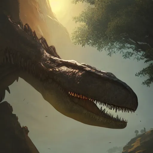 Image similar to a portrait of a trex, dramatic lighting, cinematic, establishing shot, extremly high detail, photorealistic, cinematic lighting, artstation, style by greg rutkowski