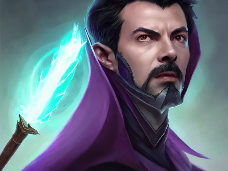 Prompt: facial portrait of count of darkness pete buttigieg, dark regal robes, holding crystal rod, rule of thirds, dark purple gradient, photorealistic facial features, league of legends splash art, by chengwei pan, huang guangjian, viktoria gavrilenko, artgerm, greg rutkowski, 8 k, octane, digital painting, artstation