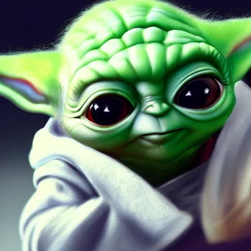 Prompt: Baby Yoda drawn by Dan LuVisi, digital art, trending on ArtStation, 8k, hyperdetalied, high quality,