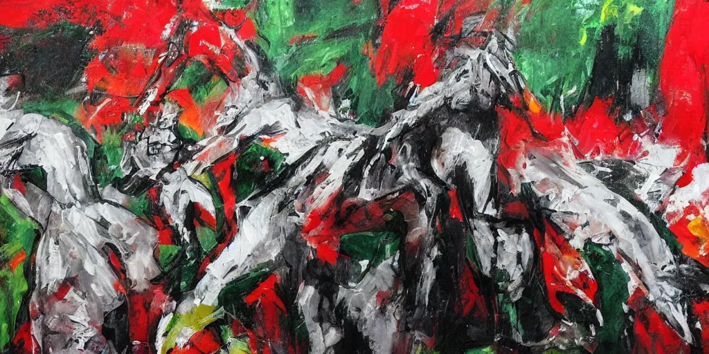 Image similar to dramatic painting of freedom for palestine, red green white black