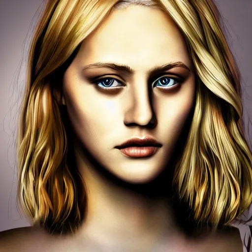 Image similar to portrait of blond girl who look like actor michael pitt realistic digital painting melancholic vibe