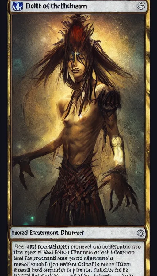 Image similar to portrait of a digital shaman, from magic the gathering