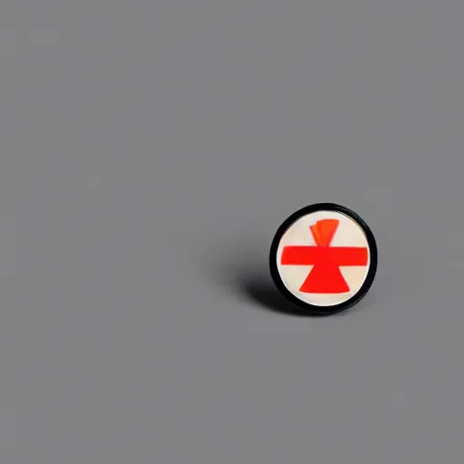 Prompt: a photo of a retro 6 0 s minimalistic clean fire warning enamel pin, studio lighting, behance