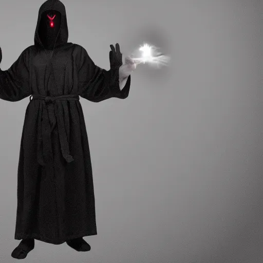 Image similar to cultist in robe with mask and gloves, ceremonial, cctv footage, horror lighting