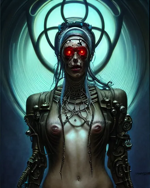 Image similar to front shot of a cyberpunk dead demon mastermind character, intricate, elegant, highly detailed, centered, (((artstation, concept art, smooth, sharp focus, artgerm, Tomasz Alen Kopera, Peter Mohrbacher, donato giancola, Joseph Christian Leyendecker, WLOP, Boris Vallejo))), mugshot!!!!!, ugly!!!!!!, octane render, nvidia raytracing demo, grainy, muted