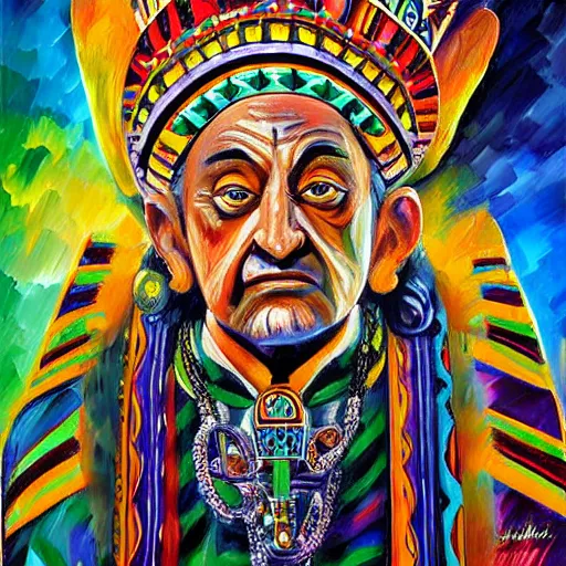 Prompt: DMT Aztec Priest artwork by Afremov, Leonid