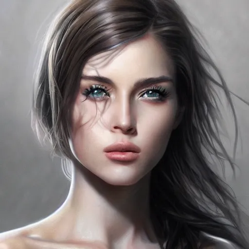 Prompt: creative woman, cute - fine - face, pretty face, oil slick hair, realistic shaded perfect face, extremely fine details, realistic shaded lighting, dynamic background, artgerm, 8 k ultra realistic, highly detailed, sophie anderson