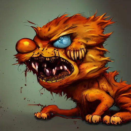 Prompt: a zombie Garfield the cat, by WLOP, horror, wounds, bloody, dark fantasy, trending on artstation