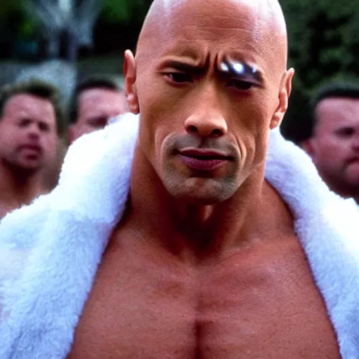 Image similar to Dwayne the rock Johnson with a really big forehead with abbs