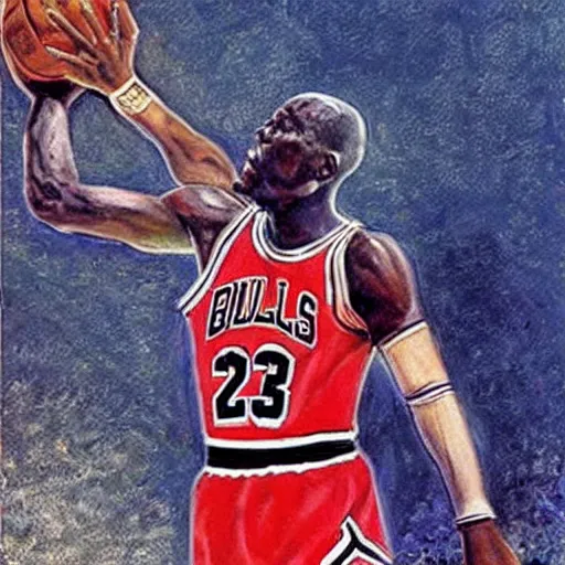 Image similar to michael jordan painted like a renaissance saint.