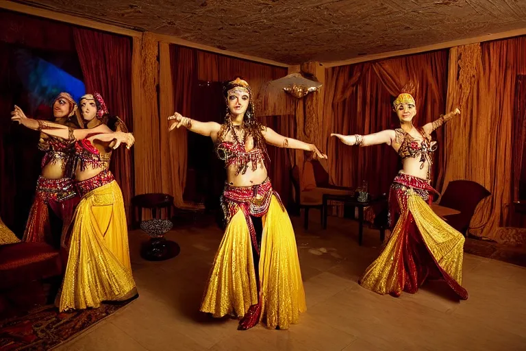 Image similar to cinematography belly dancers in decadent Hotel in India by Emmanuel Lubezki