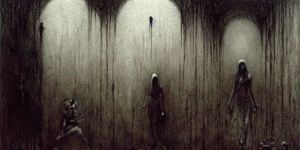 Image similar to dark scary underground by Beksinski, Luis Royo