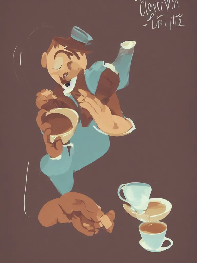 Prompt: the best way to drink your coffee, by , serene illustration, by walt disney, fresh colors, conceptart, trending on artstation