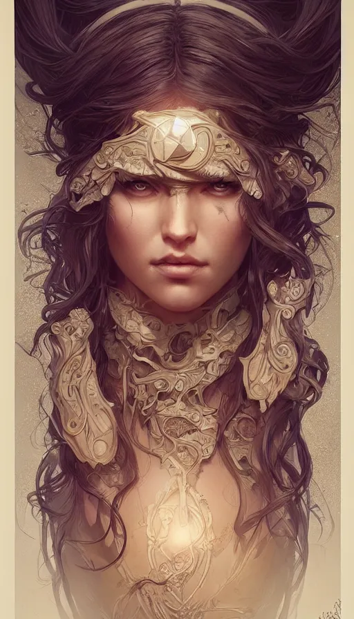 Image similar to huntress, fibonacci, sweat drops, insane, intricate, highly detailed, digital painting, artstation, concept art, smooth, sharp focus, illustration, Unreal Engine 5, 8K, art by artgerm and greg rutkowski and alphonse mucha