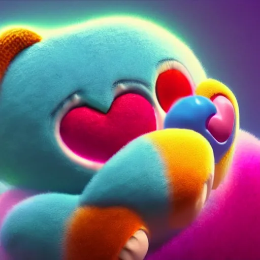 Image similar to hyperrealistic dslr film still of a care bear, heart emblem, stunning 8 k octane comprehensive 3 d render, inspired by istvan sandorfi & greg rutkowski & unreal engine, perfect symmetry, dim volumetric cinematic lighting, extremely hyper - detailed, extremely lifelike attributes & texture, intricate, masterpiece, artstation, stunning