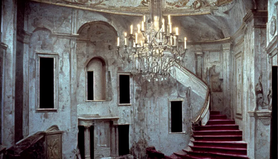 Prompt: movie still by tarkovsky of caligula poniard to death by senators on ancient stairs blood flowing, cinestill 8 0 0 t 3 5 mm, high quality, heavy grain, high detail, dramatic light, ultra wide lens, anamorphic