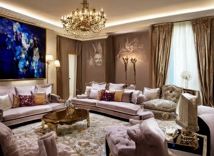 Image similar to a high end luxury living room designed by dorina costras, interior design magazine photography