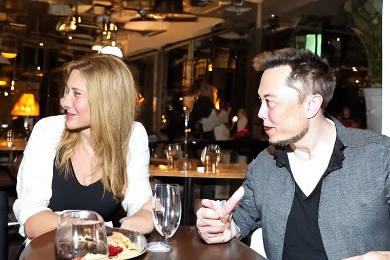 Prompt: elon musk on a date with his girlfriend at a romantic restaurant