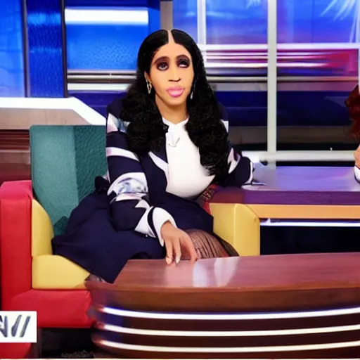 Prompt: “ tucker carlson skeptically interviewing cardi b on fox news ”