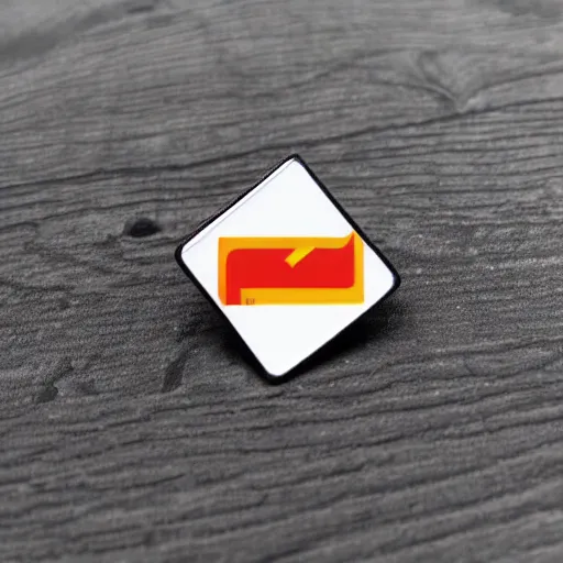 Image similar to a retro minimalistic square enamel pin of a retro minimalistic clean fire warning label, smooth curves