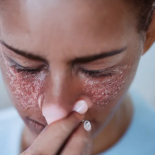 Image similar to photo of a woman using sandpaper to rub her eyes, sharp focus