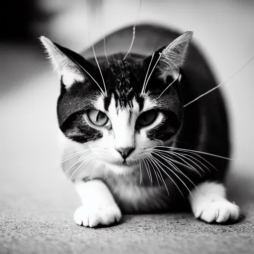 Image similar to a tortoise shell cat colored black and white, photo of a cat