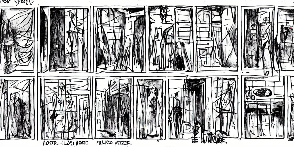 Prompt: storyboard of a horror movie