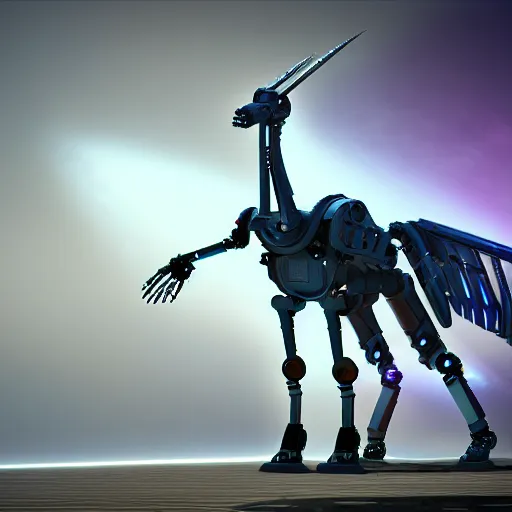 Image similar to a robot unicorn made by a very advanced alien civilization, unreal engine 5 digital art