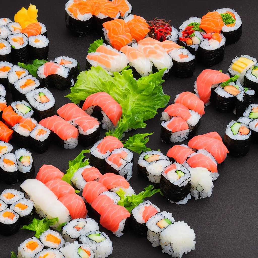 Image similar to sushi, award winning food photography, 2 0 0 mm carl zeiss lens, bokeh