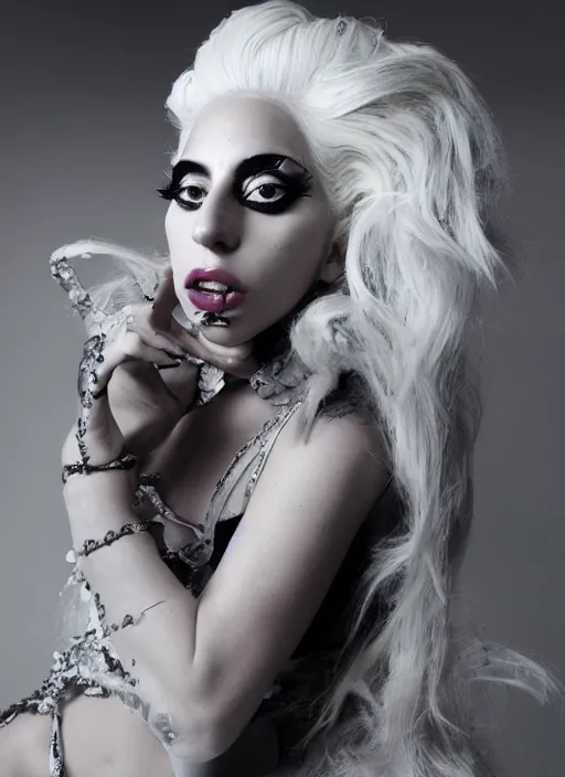 Image similar to lady gaga photoshoot by nick knight editorial studio lighting Highly realistic. High resolution. Highly detailed. Dramatic. 8k.4k.