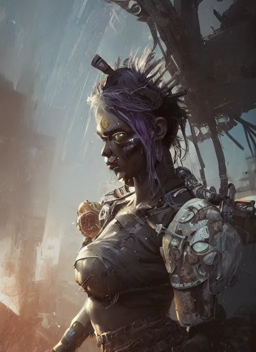 Image similar to hyper realistic photography portrait of postapocalyptic cyberpunk pagan medieval tribal festival warrior curvy partygirl valkyr face cinematic, vallejo, craig mullins greg rutkowski, artstation, cgsociety