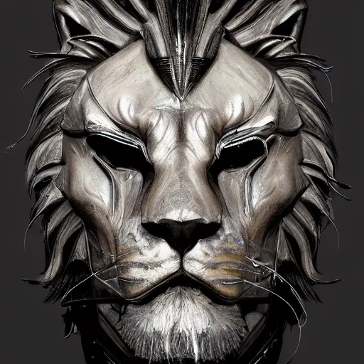 Image similar to Very very very very highly detailed epic zoom out photo of face with lion venetian mask, intricate, dystopian, sci-fi, extremely detailed, digital painting, artstation, concept art, smooth, sharp focus, illustration, intimidating lighting, incredible art by Artgerm and Vincent di Fate