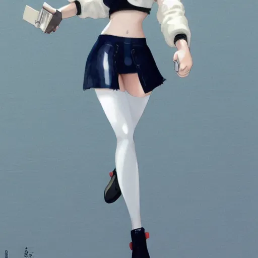 Prompt: a beautiful boyish natalie portman gravure model, cute girl with short pink hair, white loose plastic inflatable coat, mechanical arm, black tight pants, trending on pixiv fanbox, painted by greg rutkowski makoto shinkai takashi takeuchi studio ghibli, akihiko yoshida h 7 6 8