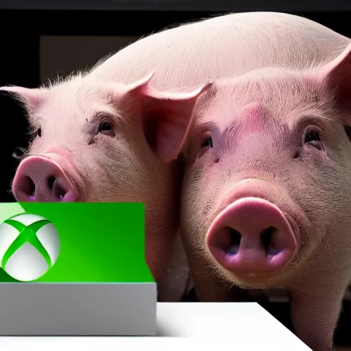 Prompt: a pig playing on the xbox