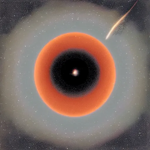 Prompt: A beautiful collage of a black hole. This hole appears to be a portal to another dimension or reality, and it is emitting a bright, white light. There are also stars and other celestial objects around it. orange by Kay Sage, by Ryan McGinley relaxed, rhythmic