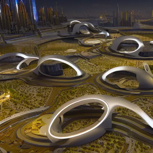 Prompt: mobius strip endless future city in hopeful solarpunk style, cinematic, 4 k