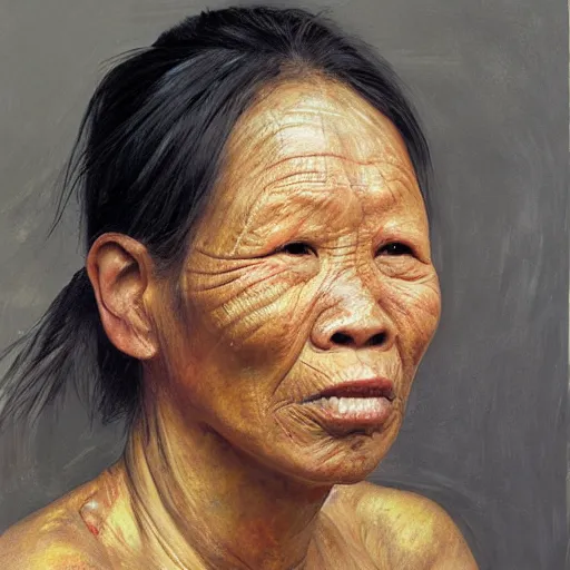 Image similar to high quality high detail painting by jenny saville, hd, old kalimantan kayan people, photorealistic lighting