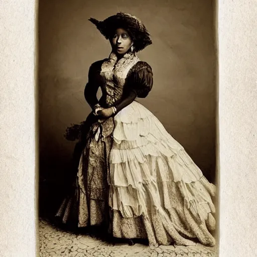 Image similar to albumen print portrait of nicki minaj wearing 1 8 0 0 s clothing, very detailed, very intricate,