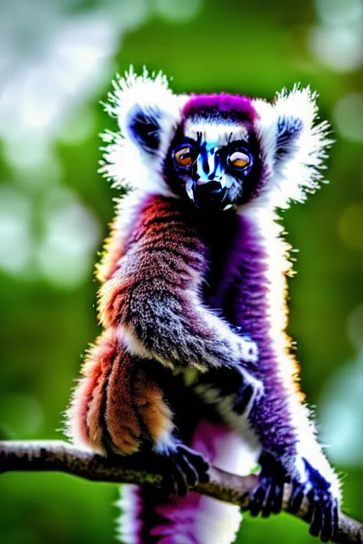 Prompt: 1 0 0 mp samsung ultrahd photo of a cute lemur in the rain at purplehour moonrise