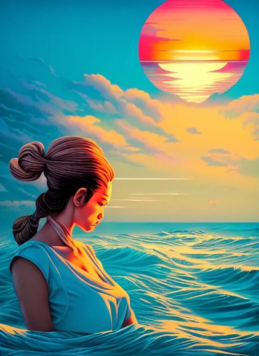 Image similar to ocean with a sunset, tristan eaton, victo ngai, artgerm, rhads, ross draws
