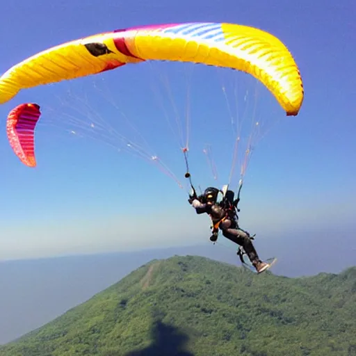 Image similar to sauron and mario making paraglider together above corcovado, fantasy