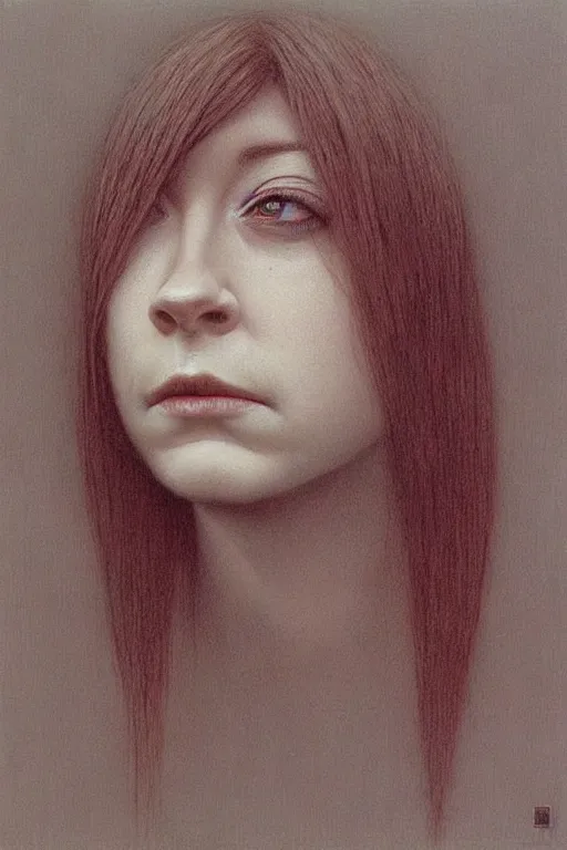 Image similar to female who looks like alyson hannigan by beksinski