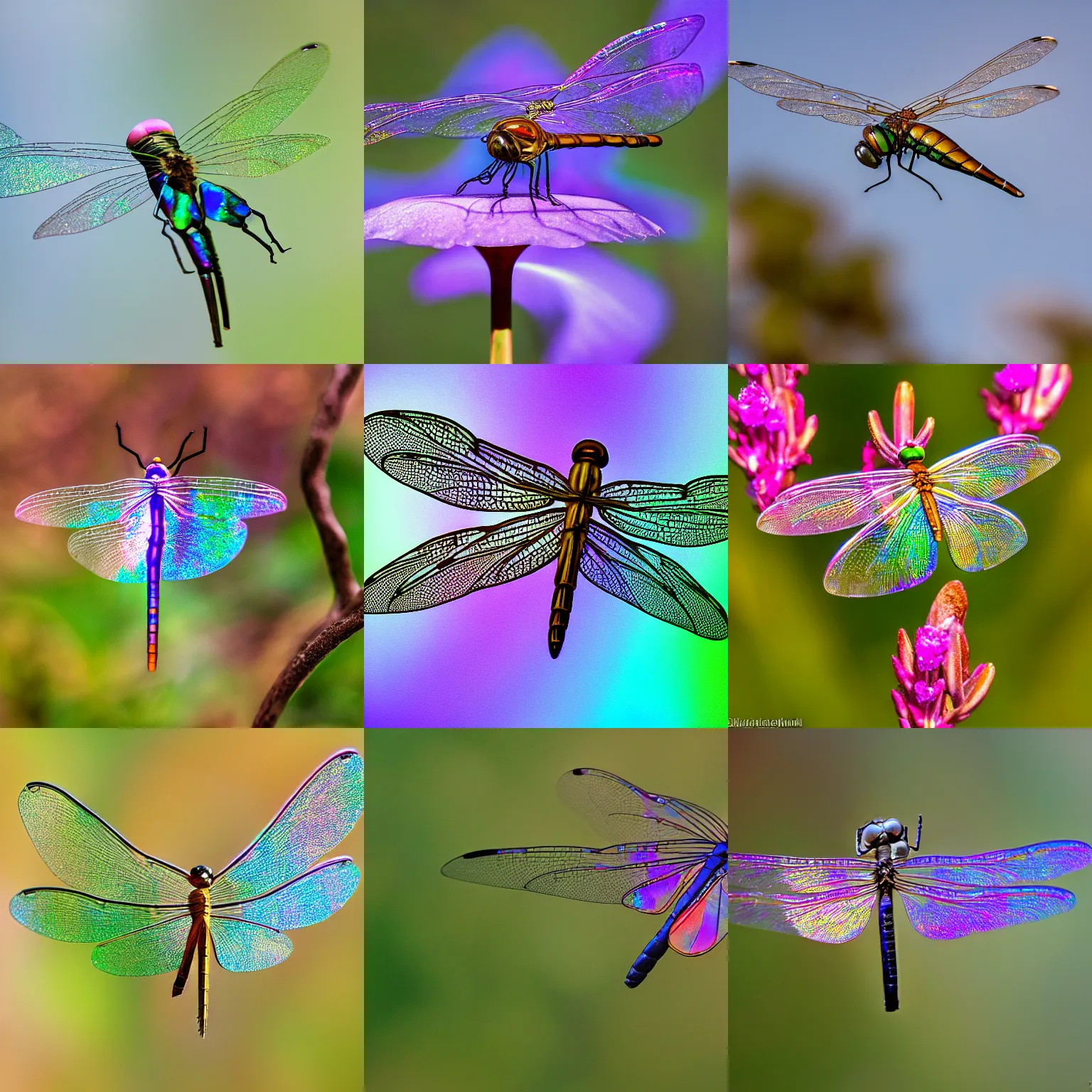 Prompt: Nature photo of a flying teapot-Dragonfly shaped like a teapot with iridescent gossamer wings