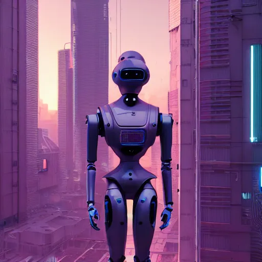 Image similar to hyperrealism stock photography of highly detailed stylish humanoid robot in cyberpunk sci - fi cyberpunk style by gragory crewdson and vincent di fate with many details by josan gonzalez working at the highly detailed data center by mike winkelmann and laurie greasley hyperrealism photo on dsmc 3 system rendered in blender and octane render