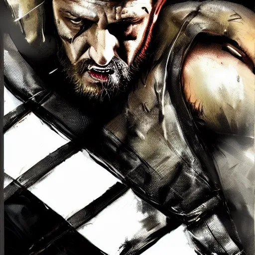 Image similar to Tom Hardy in wolverine suit Digital art 4K quality Photorealism