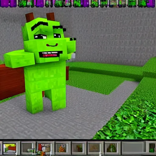 Image similar to shrek inside minecraft