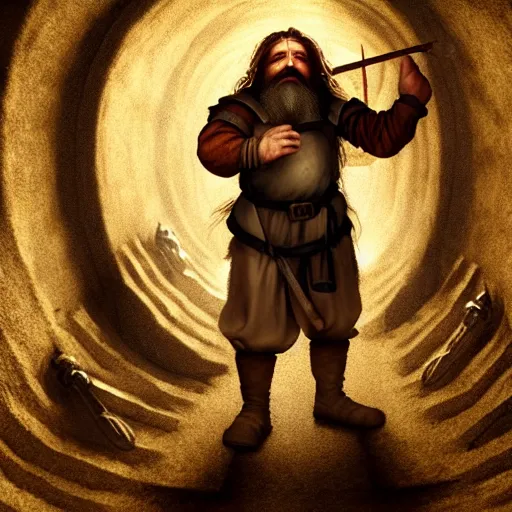 Image similar to a medieval fantasy dwarf standing inside of a mine tunnel, matte oil painting, by leonardo da vinci, character reveal, concept art, d & d, fantasy, dust, sharp focus, award - winning, extremely detailed, 4 k, 8 k