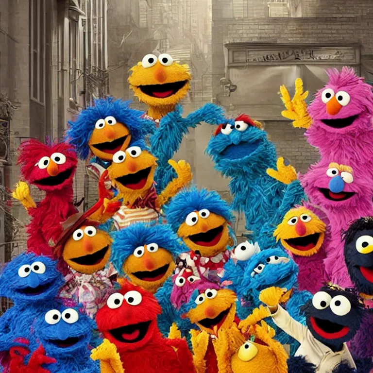 Image similar to sesame street as mobsters