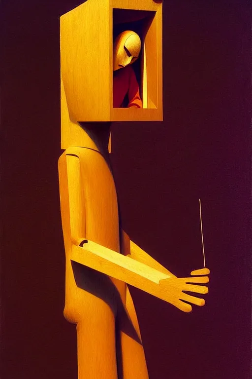 Image similar to a puppet made of wood, edward hopper and james gilleard zdzislaw beksisnski higly detailed