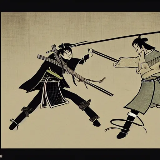 Prompt: samurai sword fight under the moonlight, manga style